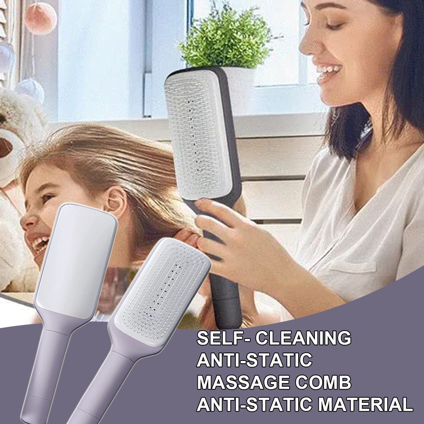 Self Cleaning Hair Brush Anti-Static Massage Comb Scalable Rotate Lifting Self Cleaning Hairbrush