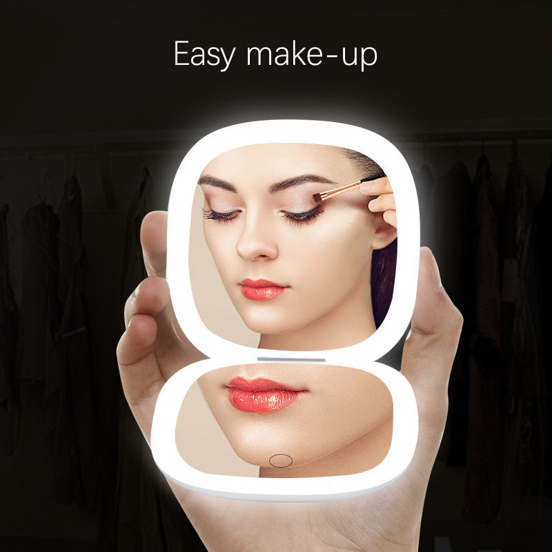 Portable Make Up Mirror - Handheld, LED 2 Bright Lights
