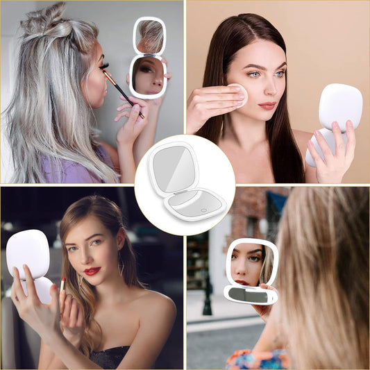 Portable Make Up Mirror - Handheld, LED 2 Bright Lights