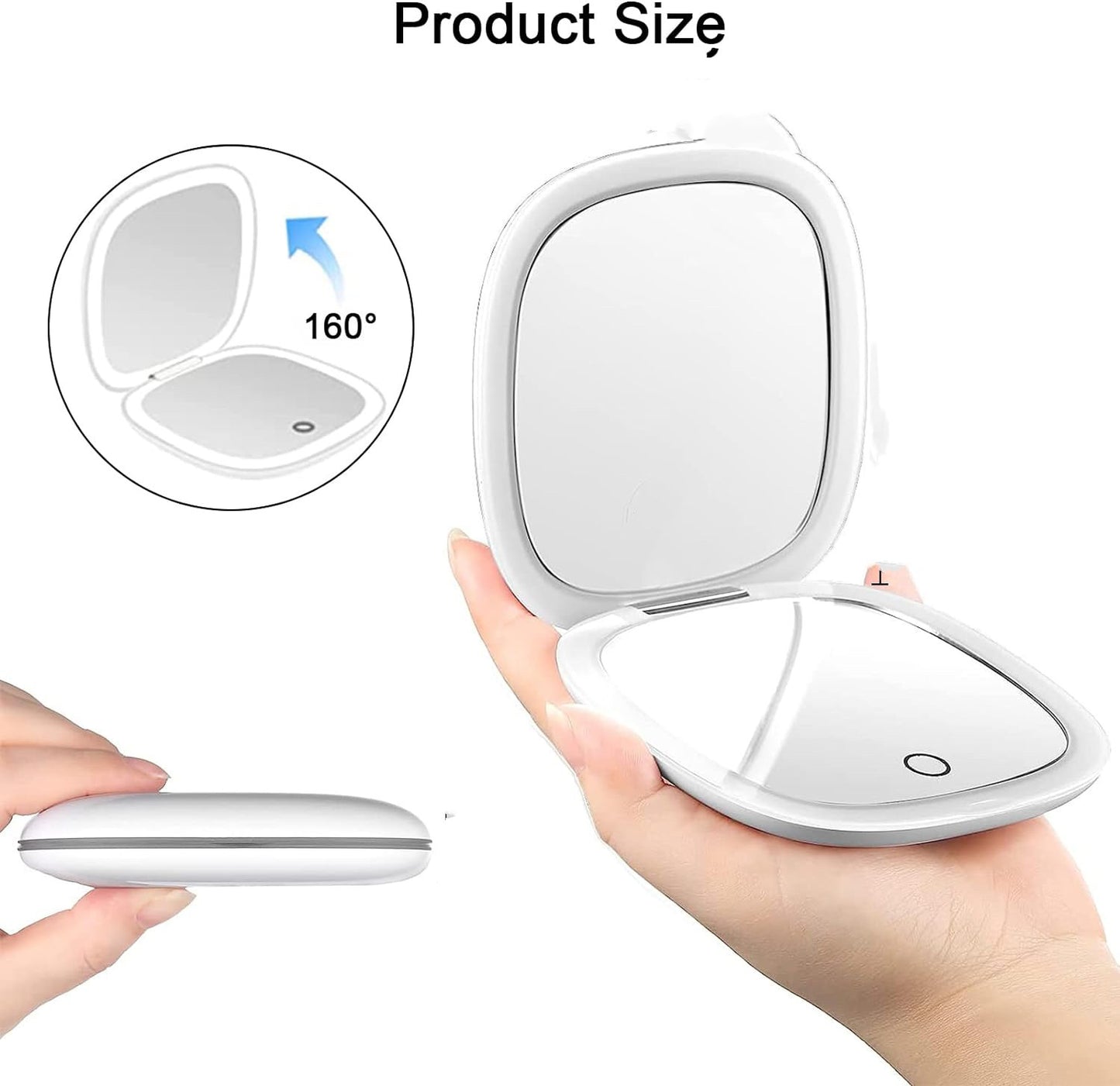 Portable Make Up Mirror - Handheld, LED 2 Bright Lights