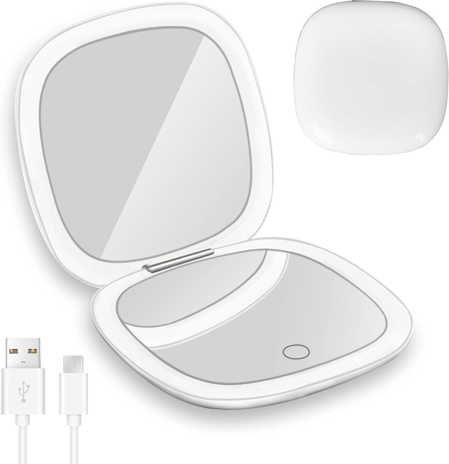 Portable Make Up Mirror - Handheld, LED 2 Bright Lights